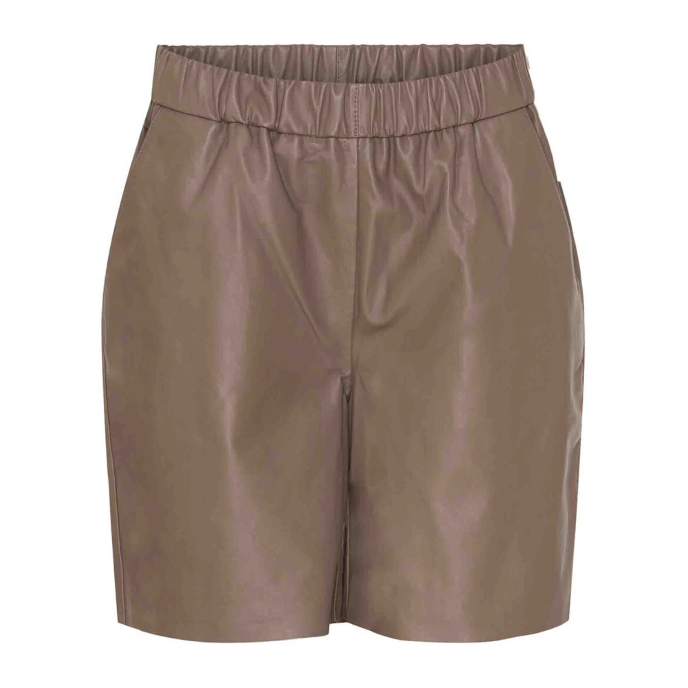 Btfcph Lose Fit Leren Shorts Taupe Brown Dames