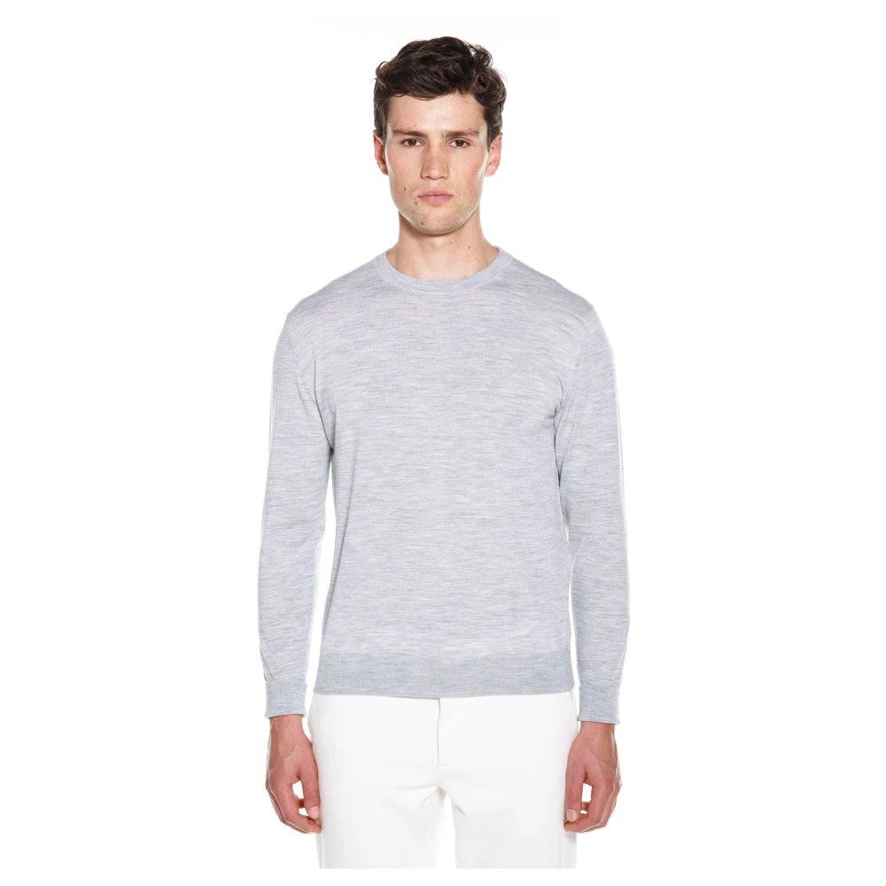 Eleventy Men's Gray Round-Neck Knitwear, 4XL, Fine Merino Wool Long Sleeve Jumper