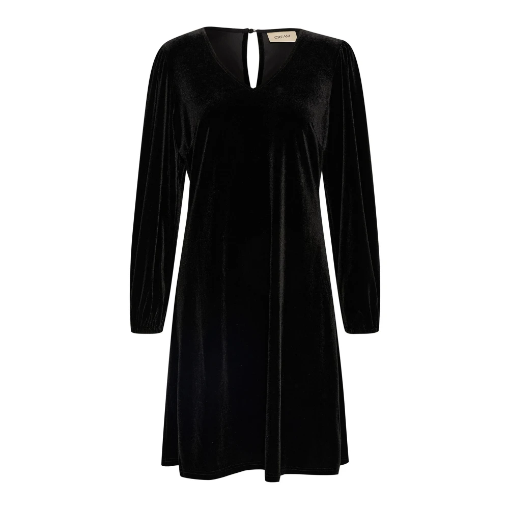 Cream Elegante Fluweel Jurk in Pitch Black Dames