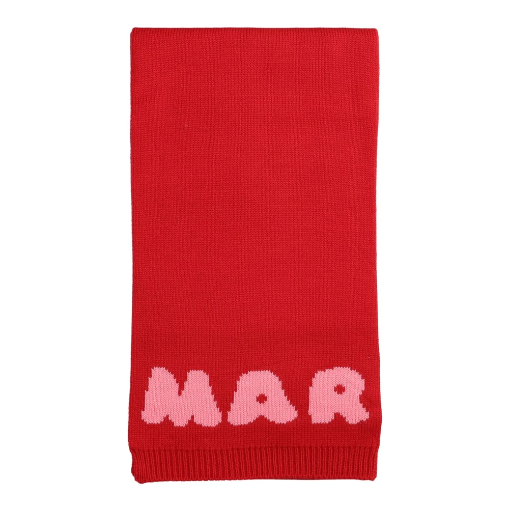 Marni Röd Jacquard Logo Halsduk Red, Flicka