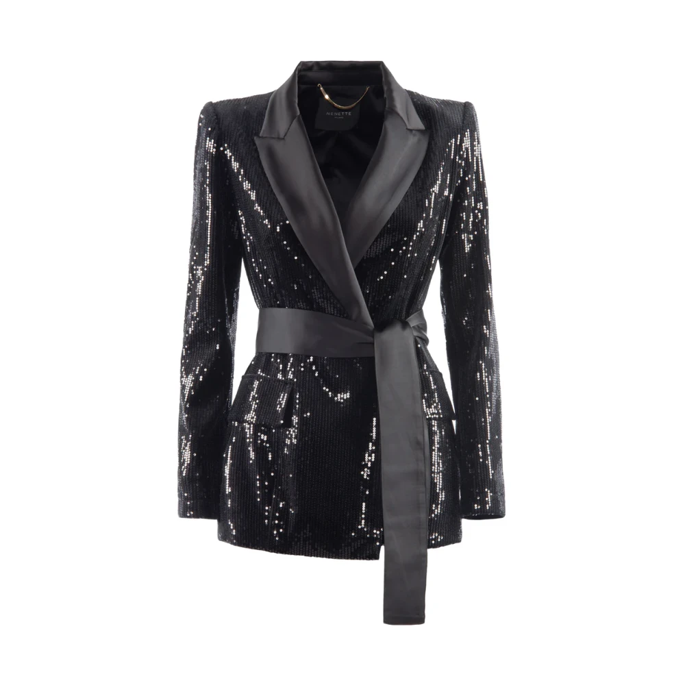 Nenette Blauw Fluweel Pailletten Double-Breasted Blazer Blue Dames