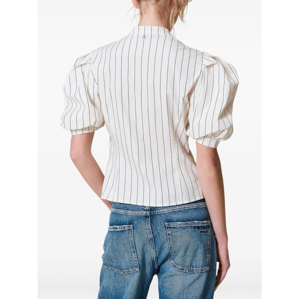 Twinset Verticaal Gestreept Crew Neck Shirt White Dames