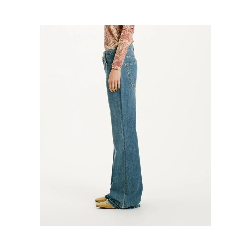 Momoni Stone Washed Denim Lage Taille Flared Jeans Blue Dames