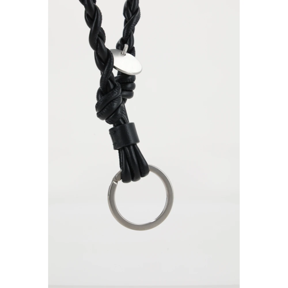 Jil Sander Zwarte leren knoop sleutelhanger Black Heren