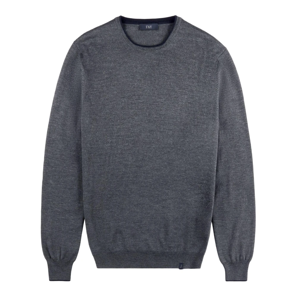Fay Grijze Wollen Trui met Patches Gray Heren