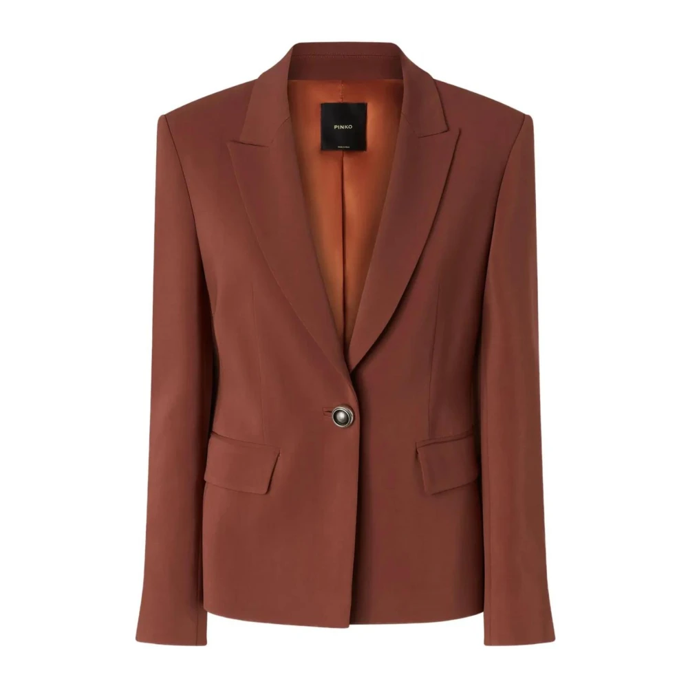 Pinko Vrouw Bruin Jassen Dames, L, Leer, Single-Breasted Blazer Met Klassieke Revers