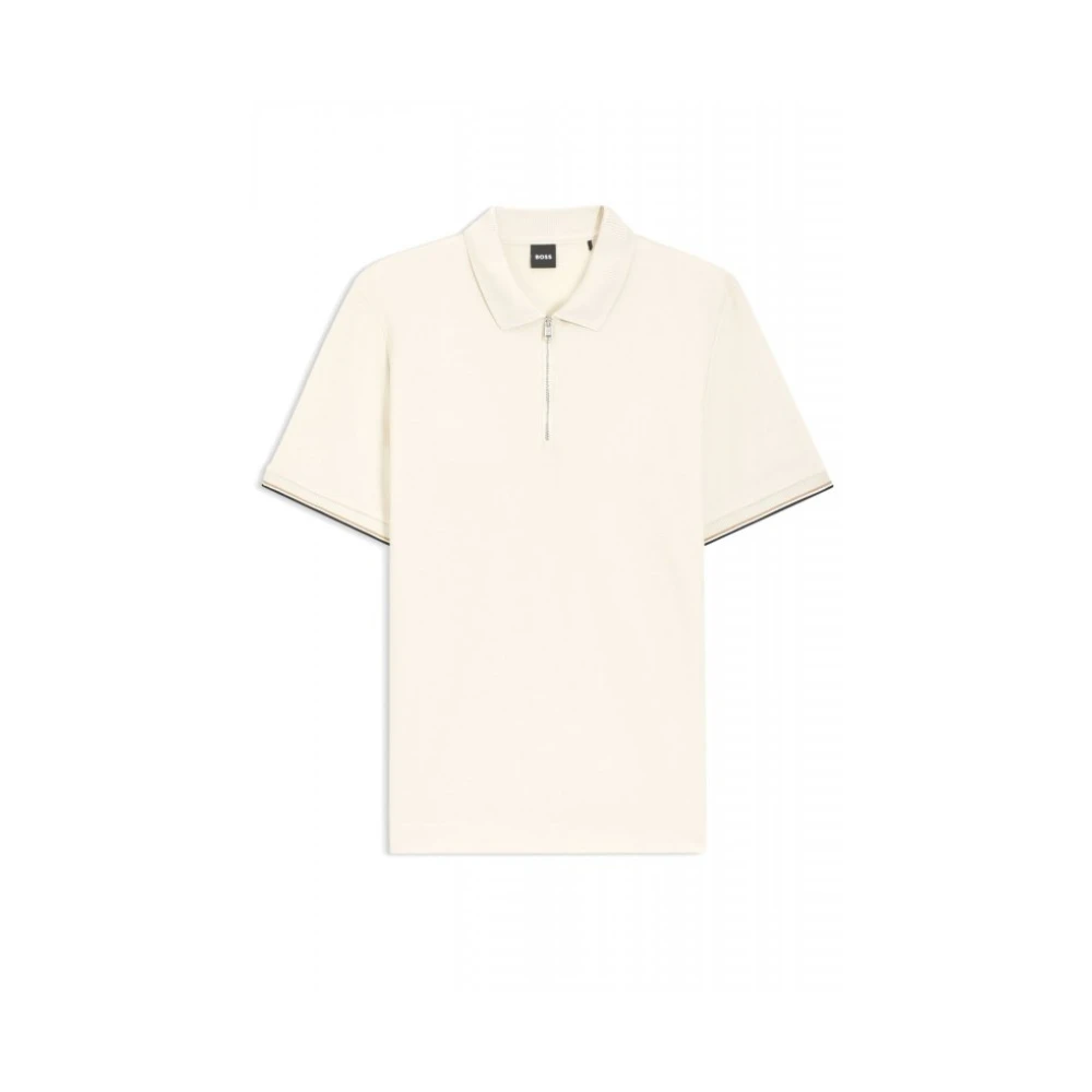 Hugo Men's Beige Polo Shirts, Xl, Cotton-Piqué Polo Shirt With Zip Neck