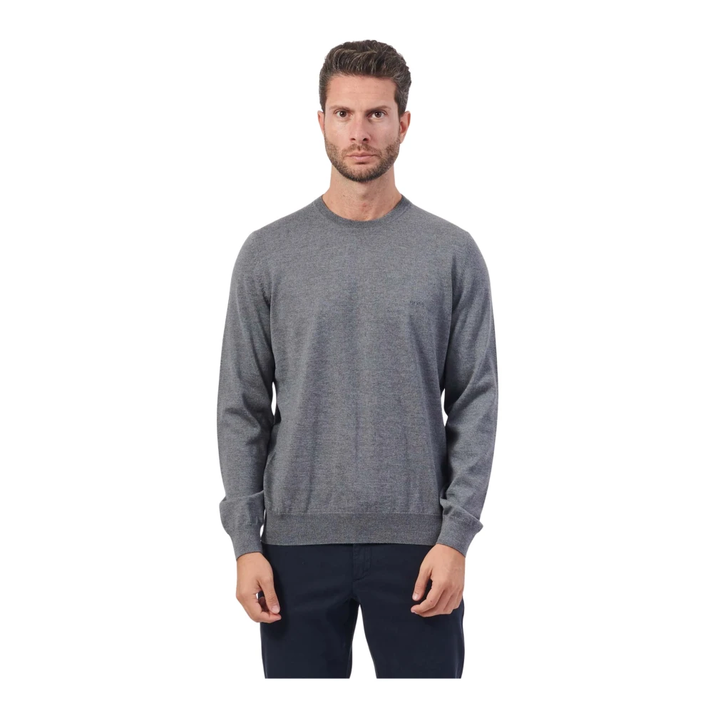 Hugo Boss Grijze Crewneck Sweater met Geborduurd Logo Gray Heren