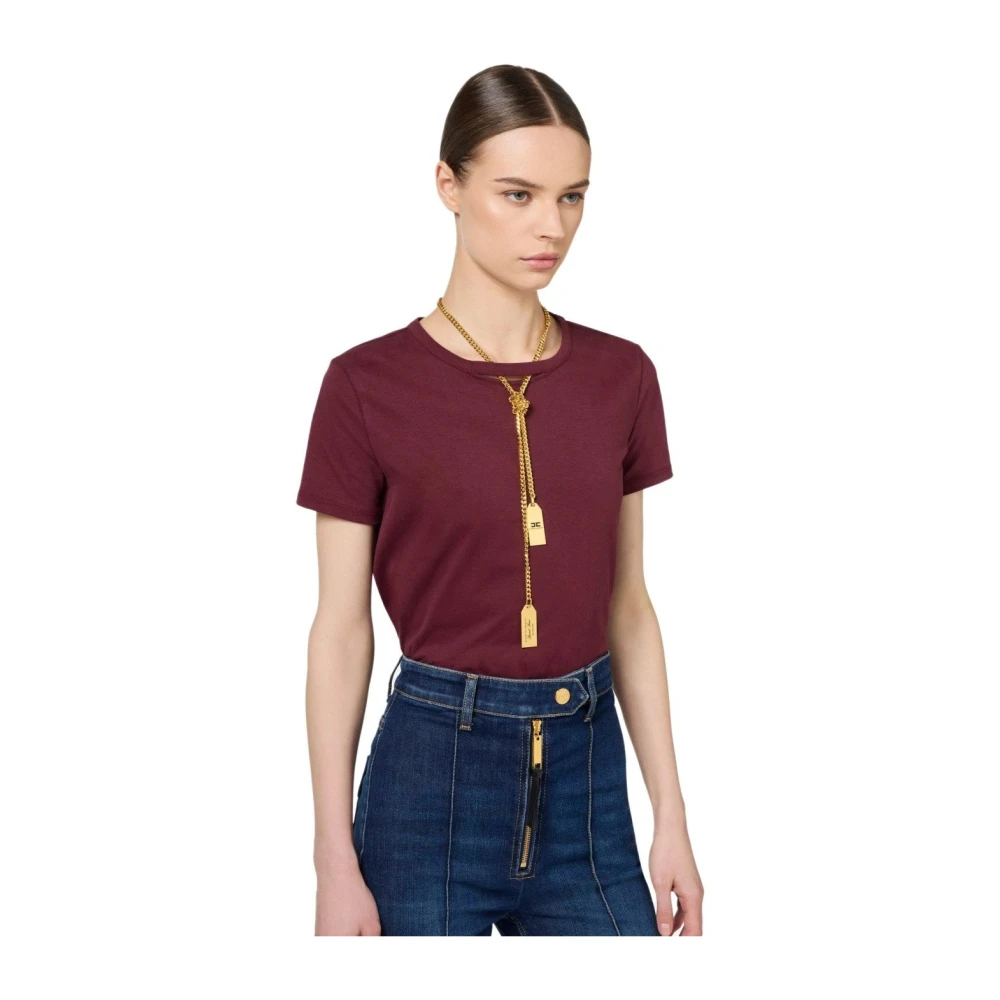 Elisabetta Franchi Bordeaux Katoenen T-shirt met Ketting Red Dames