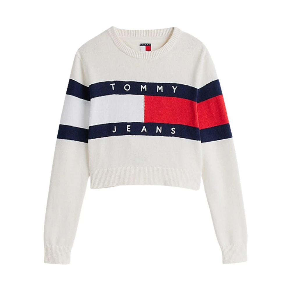 Tommy Jeans Color Block Trui met Ronde Hals White Dames