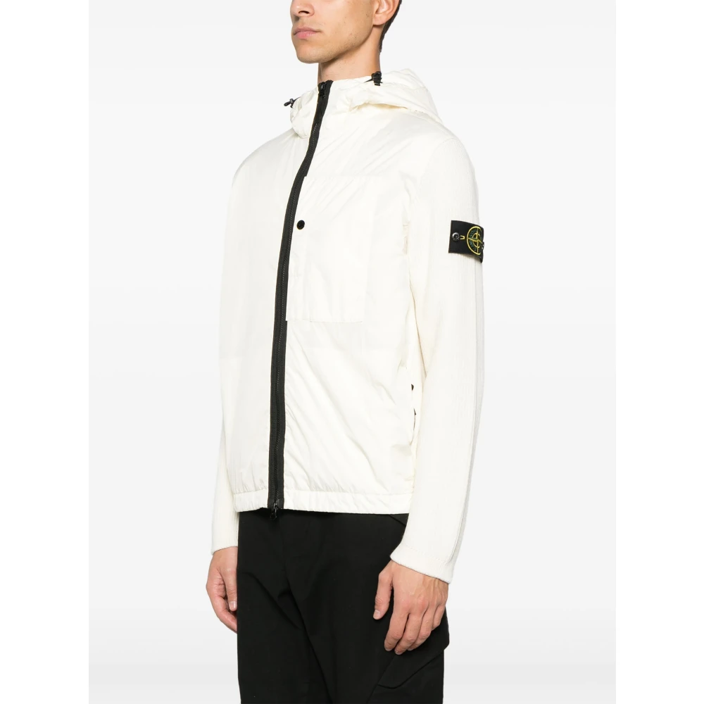 Stone Island Witte Hoodie met Gebreide Inzetstukken White Heren