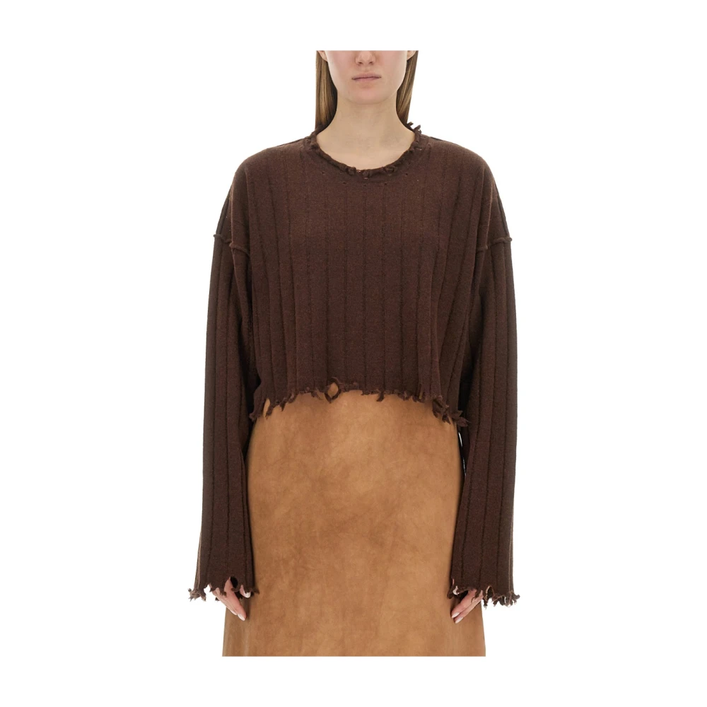 UMA Wang Kashmir Cropped Skjorta Tillverkad i Italien Brown, Dam