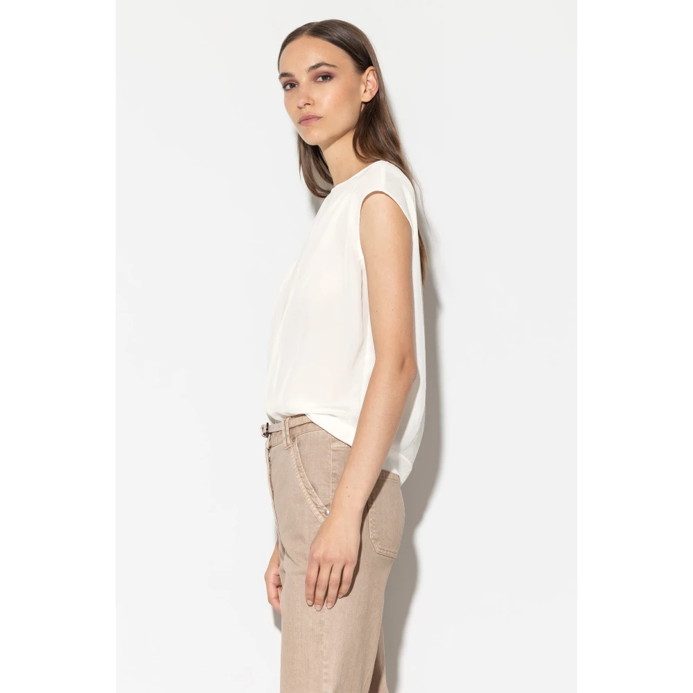 LUISA CERANO Flowing Techno-Zijden Top met Cut-Out Detail White Dames
