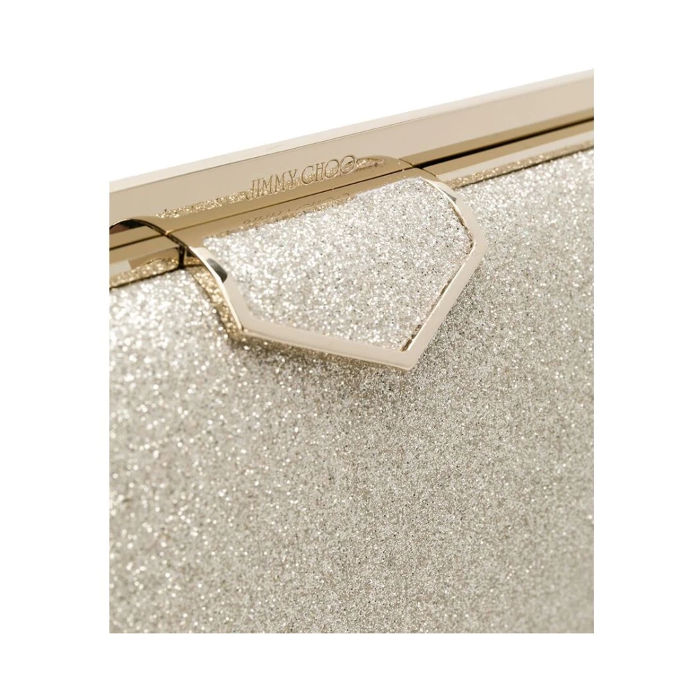 Jimmy Choo Platinum Ice Glitter Ellipse Clutch Gray Dames