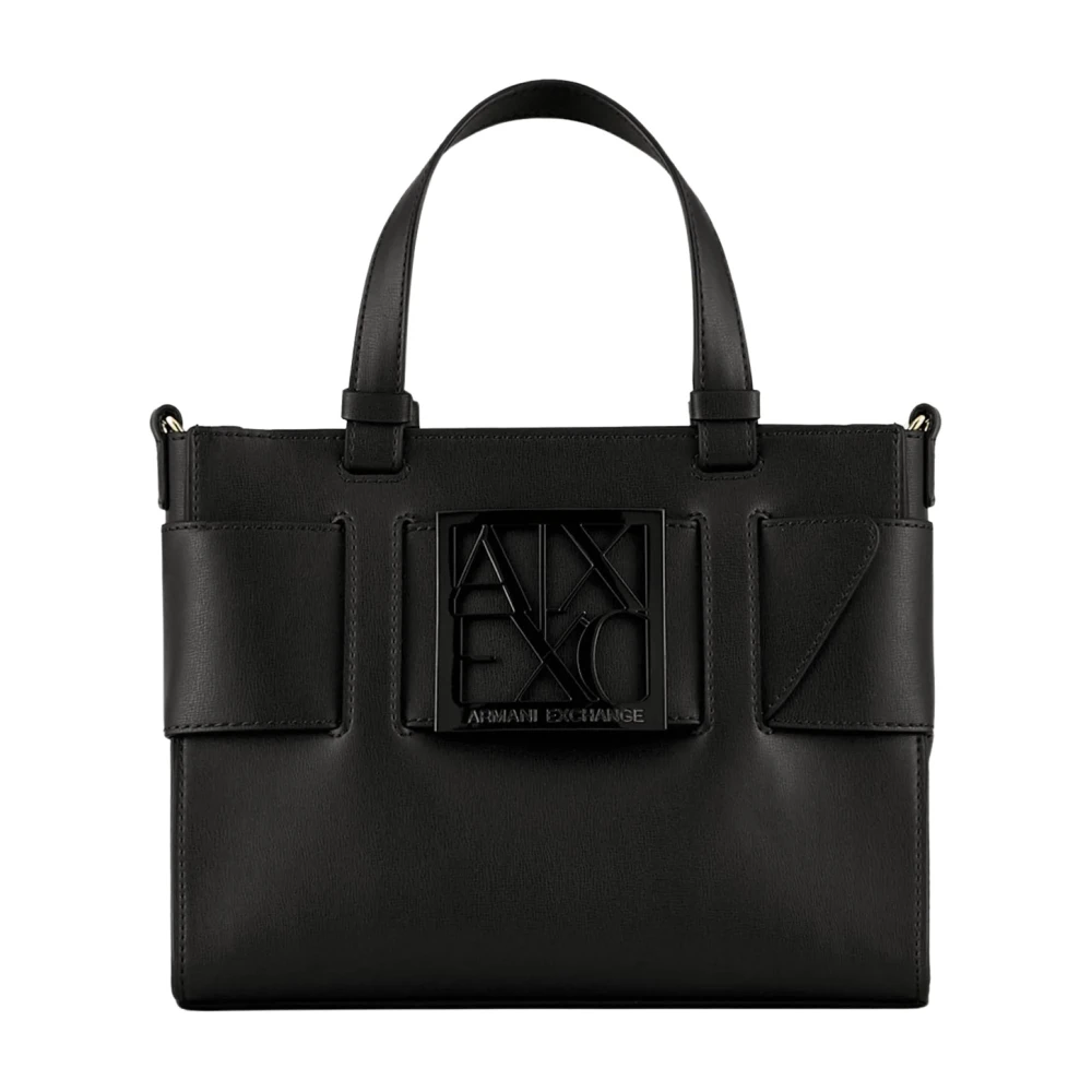 Armani Exchange Donna Nero Borsa Tote Nera Con Fibbia Logo