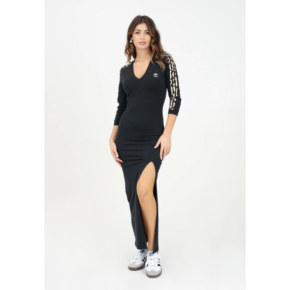 adidas Originals Zwarte Lange Jurk Leo Stijl Black Dames