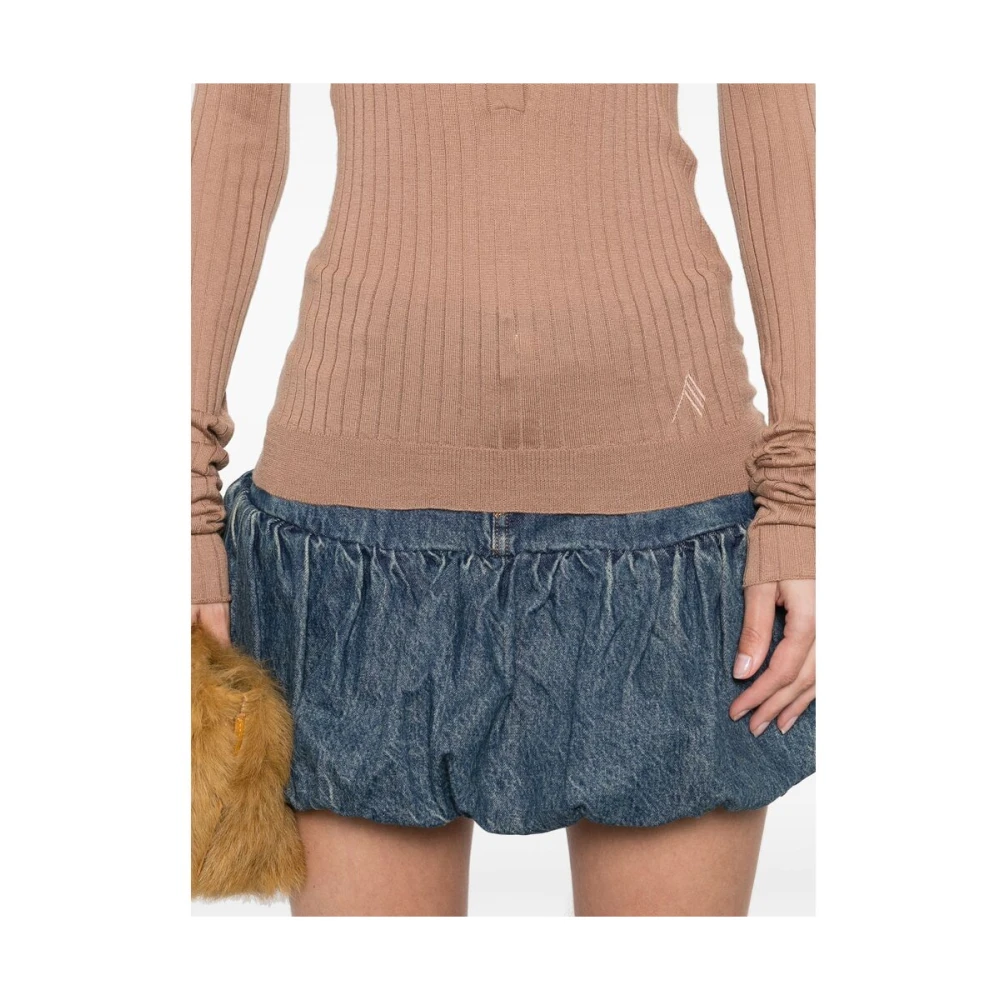 The Attico Kameelbruine Geribbelde Trui met Logo Brown Dames
