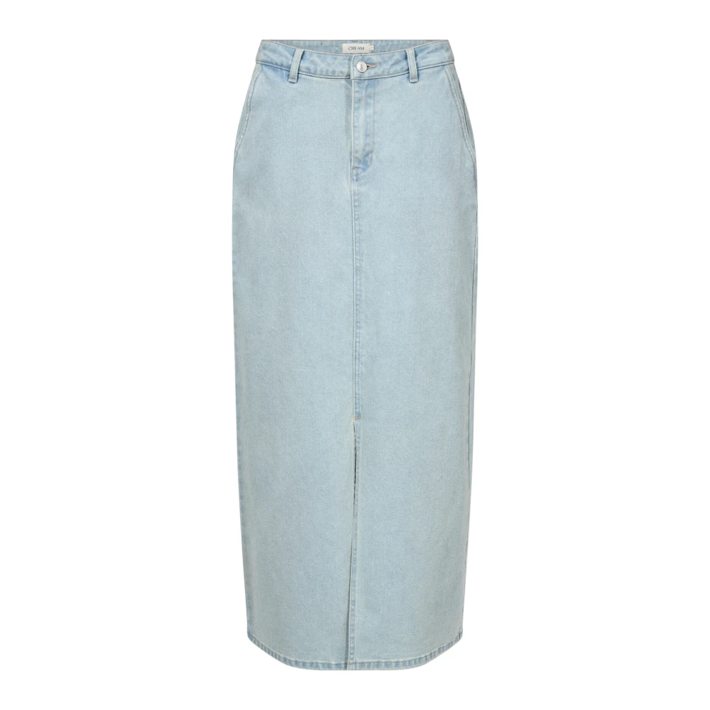 Cream Women's Blue Denim Skirt With Slit In Silver And Light Extra Small