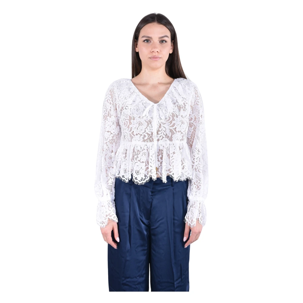 Michael Kors Women's White Blouses, Xs, Corded Floral Lace V-Neck Blouse