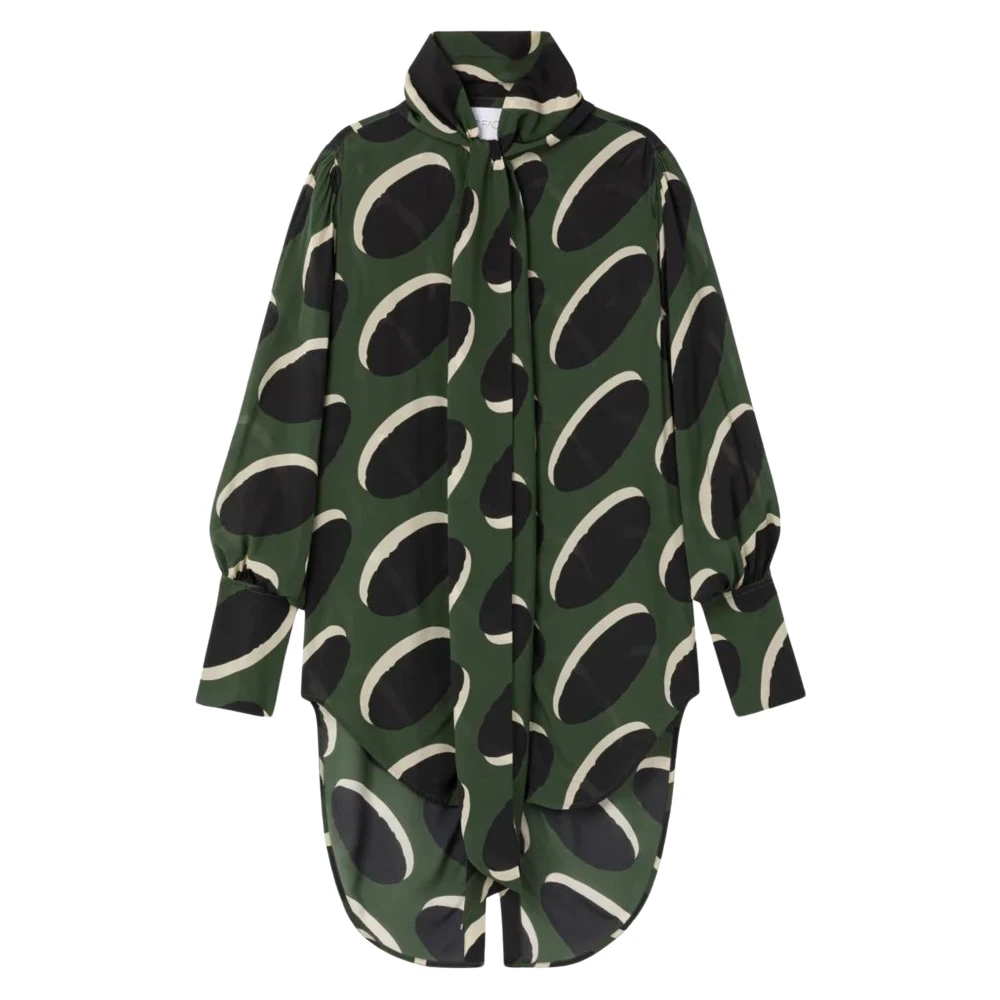AZ Factory Groene Macarron Print Jurk met Lavallière Kraag Green Dames