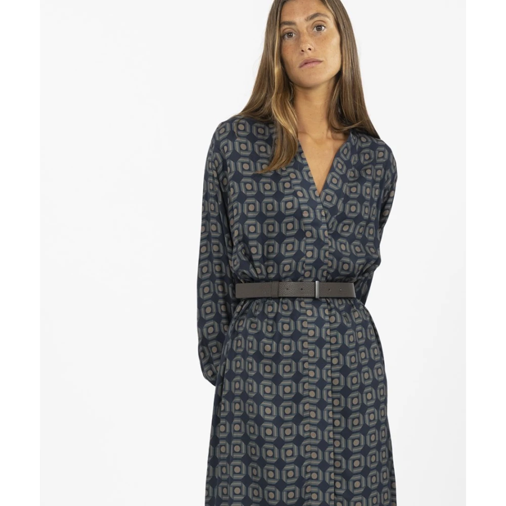 Fabiana Filippi Fantasie Jurk met V-hals en Riem Gray Dames