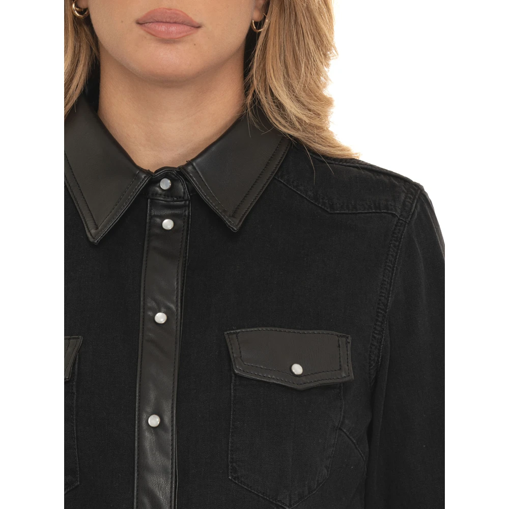 Liu Jo Blouse van jersey stof met leren afwerking Black Dames