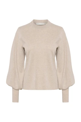 Taupe Melange Puff Sleeve Pullover