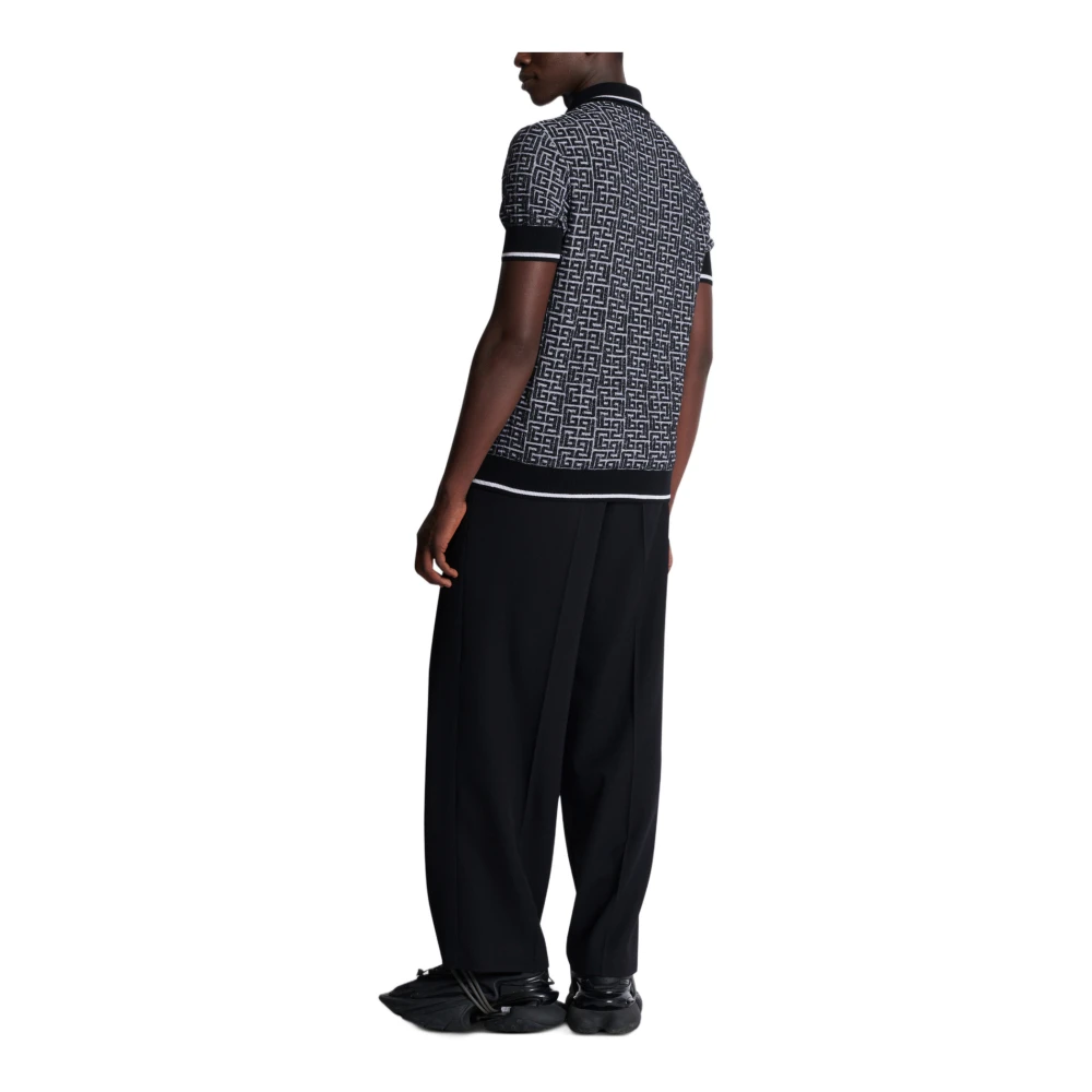 Balmain Labyrinth Knit Polo Shirt Black Heren