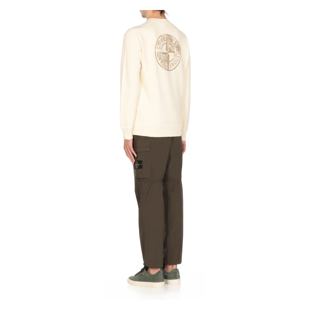 Stone Island Contrasterende Logo Sweater Ivoor Beige Heren