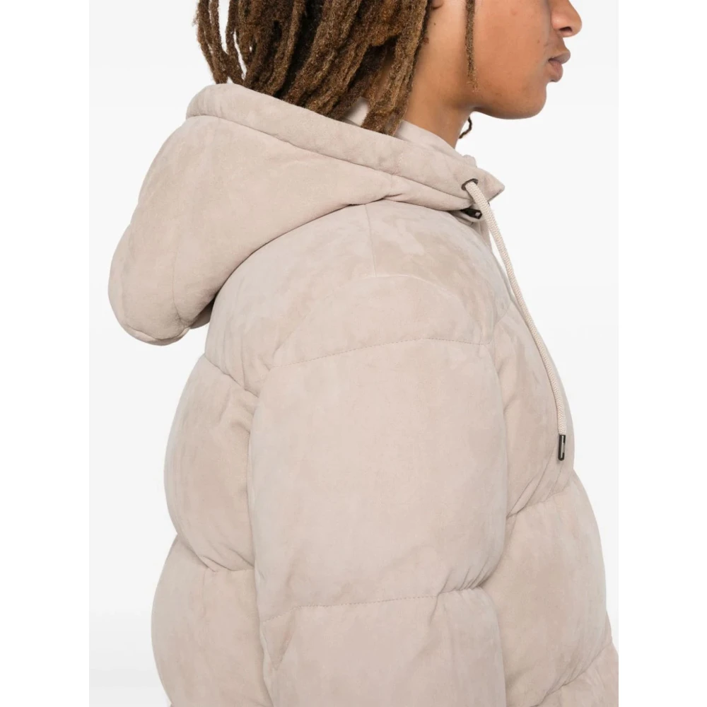 Herno Beige Suède Puffer Jas Beige Heren