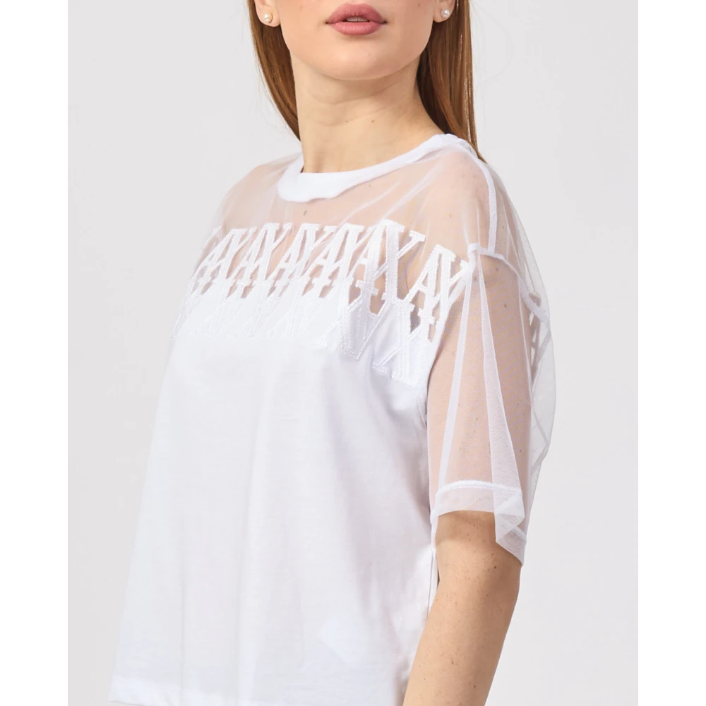 Armani Exchange Witte Transparante Schouder T-shirt White Dames