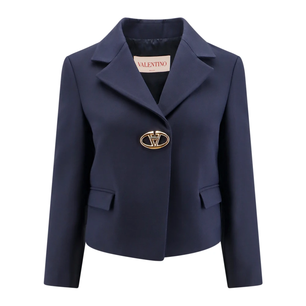 Valentino Iconische Logo Virgin Wool Silk Blazer Blue Dames