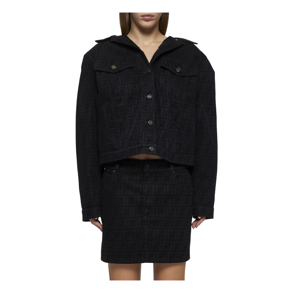 Fendi Zwarte Denim Minirok met FF Motief Black Dames