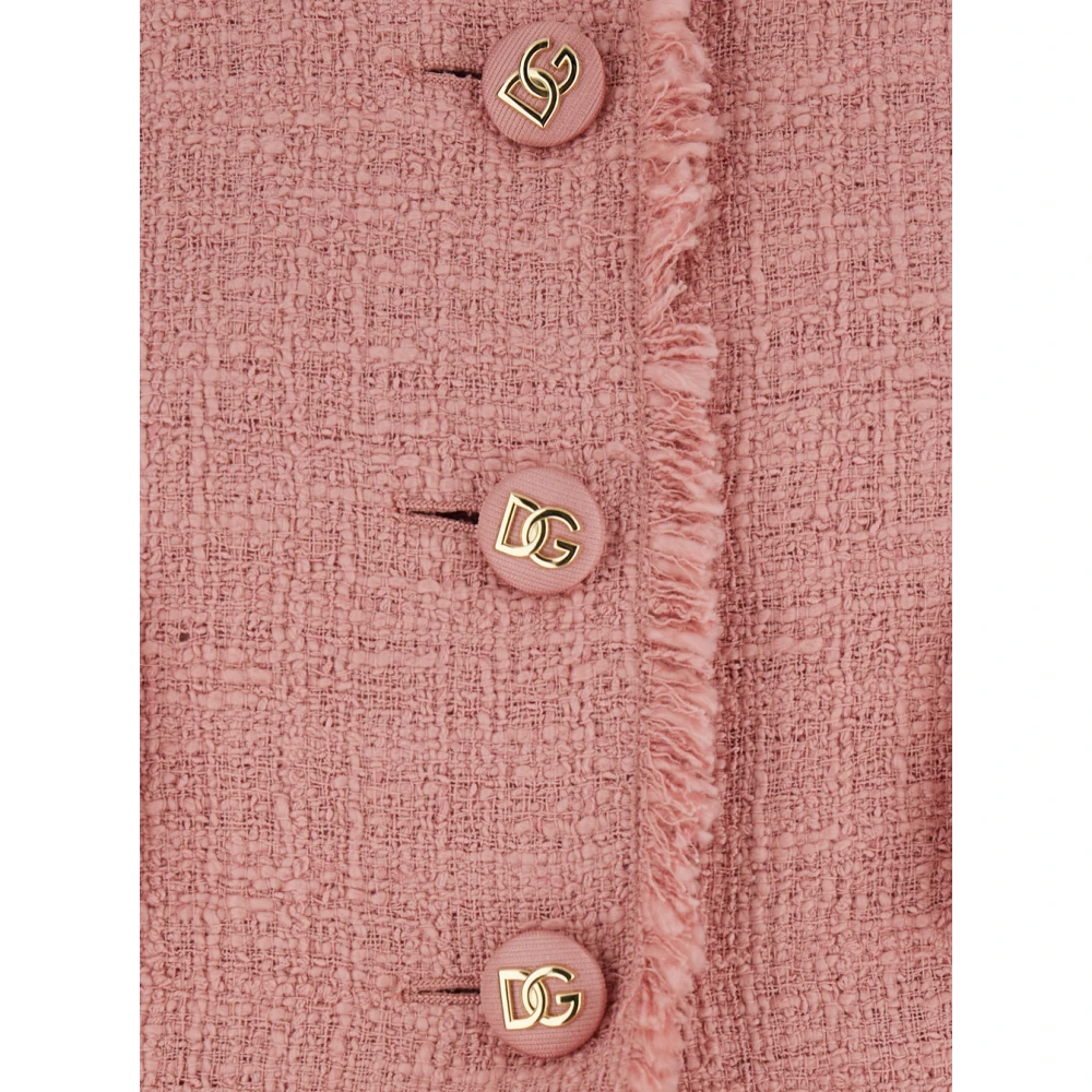 Dolce & Gabbana Roze Crop Jacket met Logoed Knopen Pink Dames