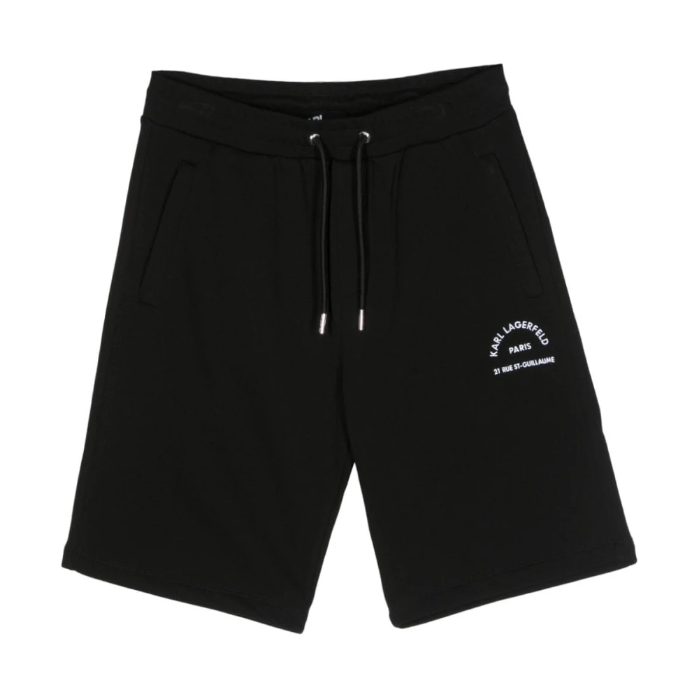 Karl Lagerfeld Zwarte Katoenen Shorts Geborduurd Logo Black Heren