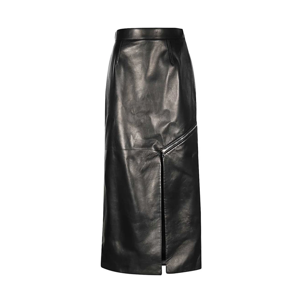 Alexander mcqueen Leren Rok met Voorrits Black Dames