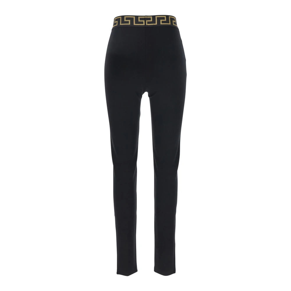 Versace Zwarte Leggings met Hoge Taille en Greca Motief Black Dames