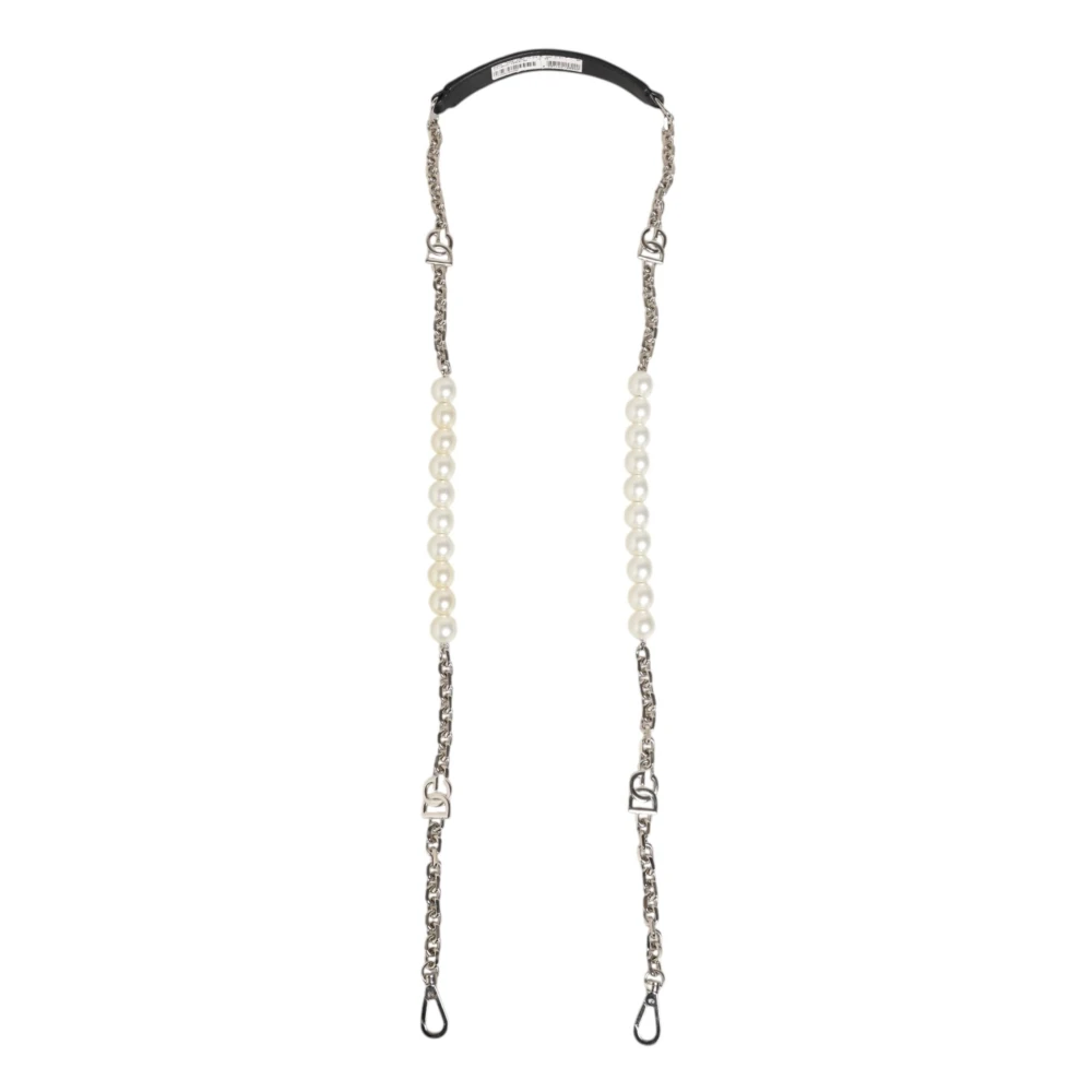 Dolce & Gabbana Black Leather Pearl Chain Bag Accessory Shoulder Strap - Image 3