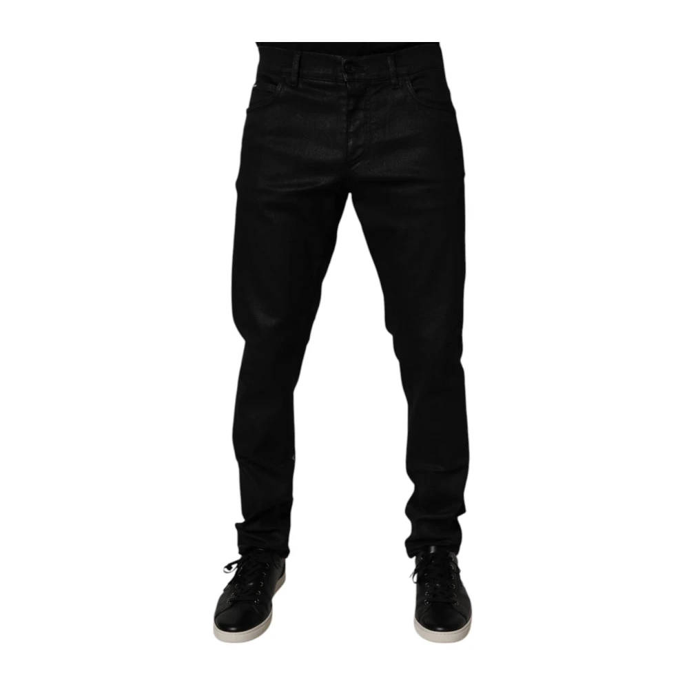 Dolce & Gabbana Men's Black Skinny Denim Jeans With Logo Details