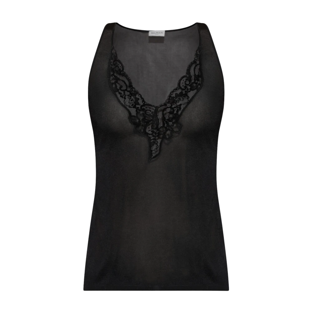 Balmain Donna Nero - Top Con Bordi In Pizzo - Tops - S