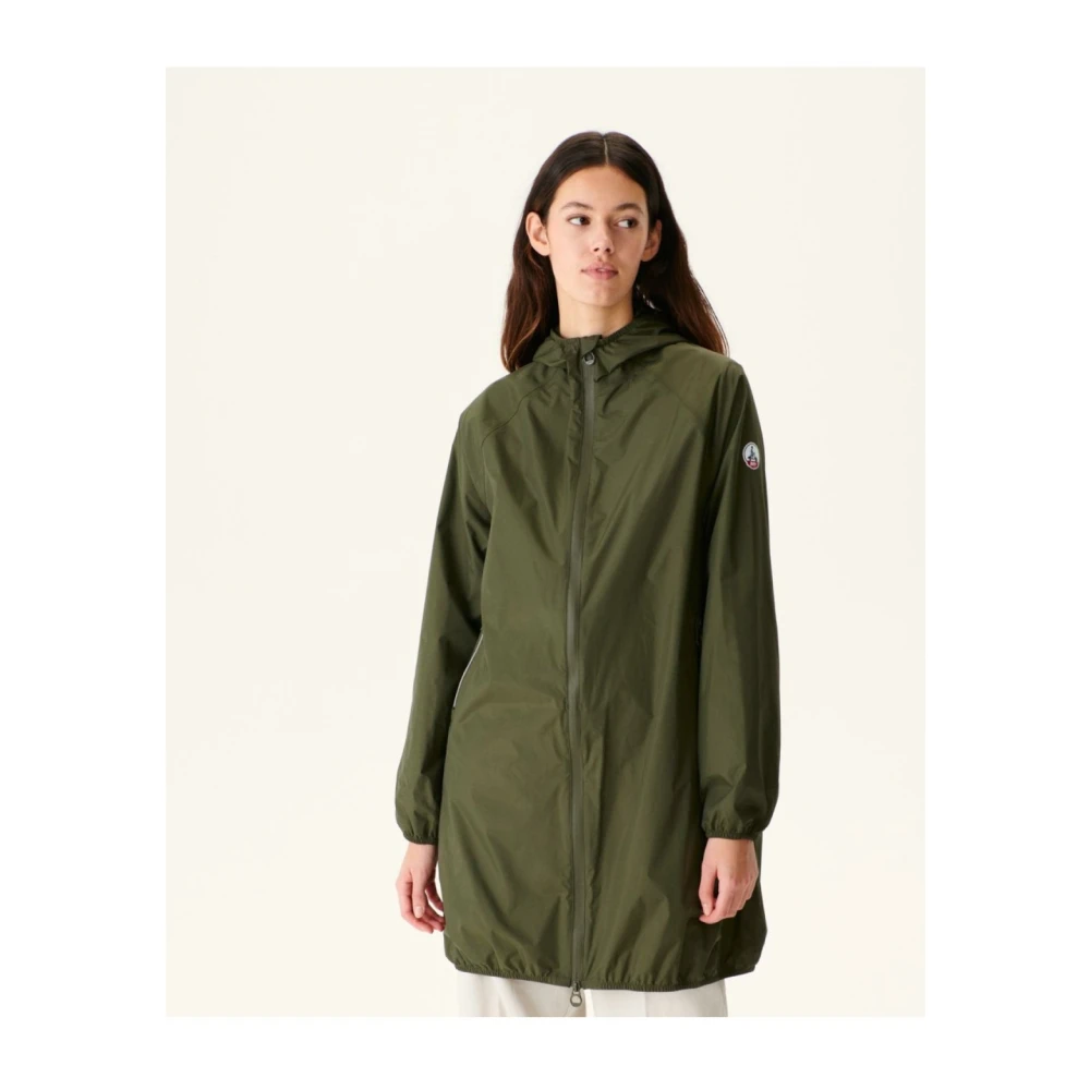 Jott Lange Waterdichte Hooded Regenjas Reflecterende Winddichte Jas Green Dames