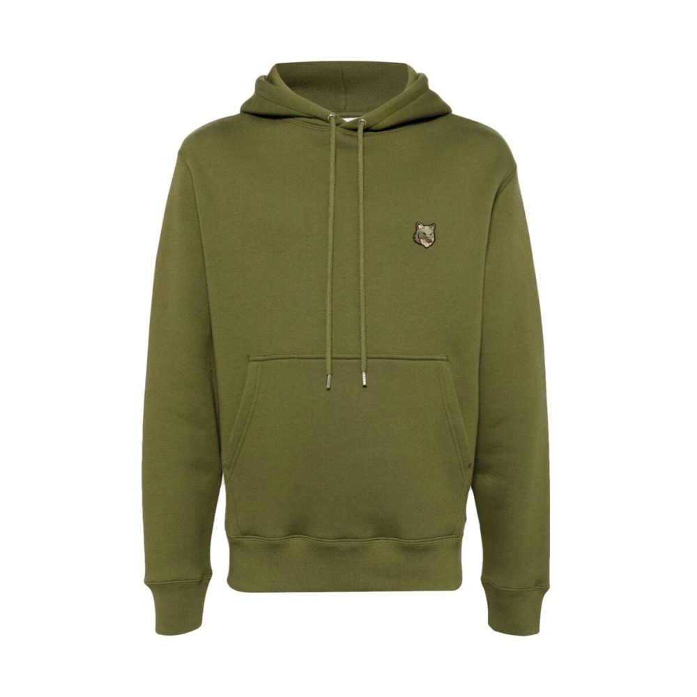 Maison Kitsuné Vos Motief Olijfgroene Sweatshirt Green Heren