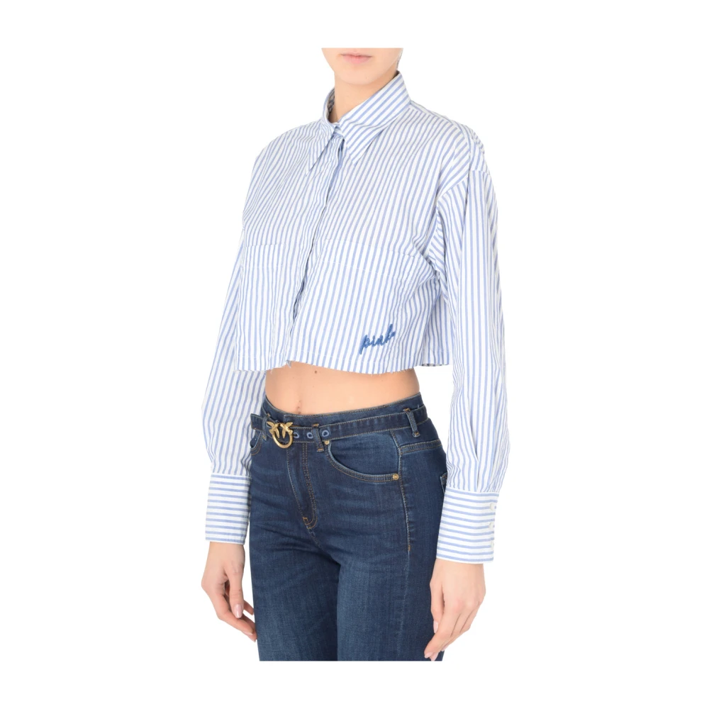 pinko Gestreepte Crop Blouse van Katoen White Dames