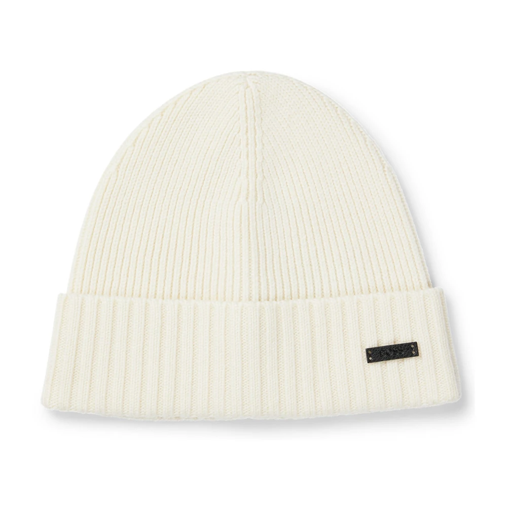Hugo Women's White Ribbed Wool Beanie Hat For