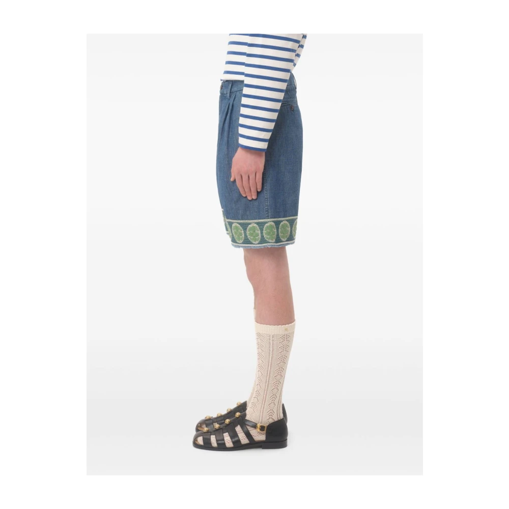Valentino Blauwe Shorts met Geborduurd Motief Blue Heren