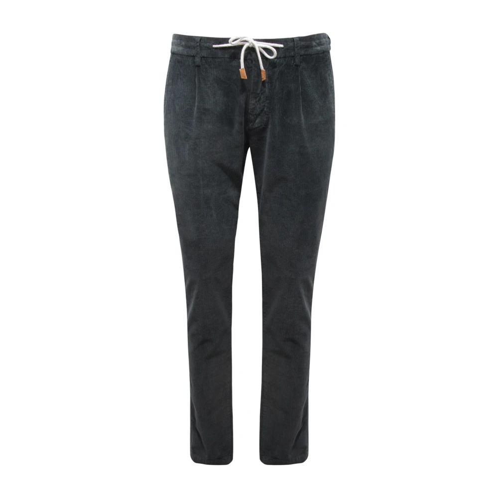 Eleventy Men's Green Slim-Fit Trousers, W31, Velvet Jogger Trousers In Black