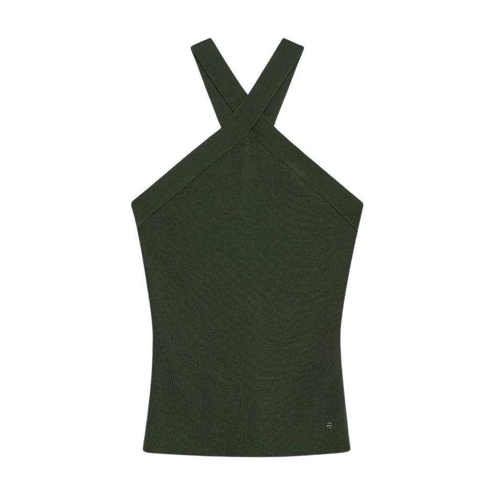 Anine Bing Gekruiste Mesh Top met Gouden Borduurwerk Green Dames