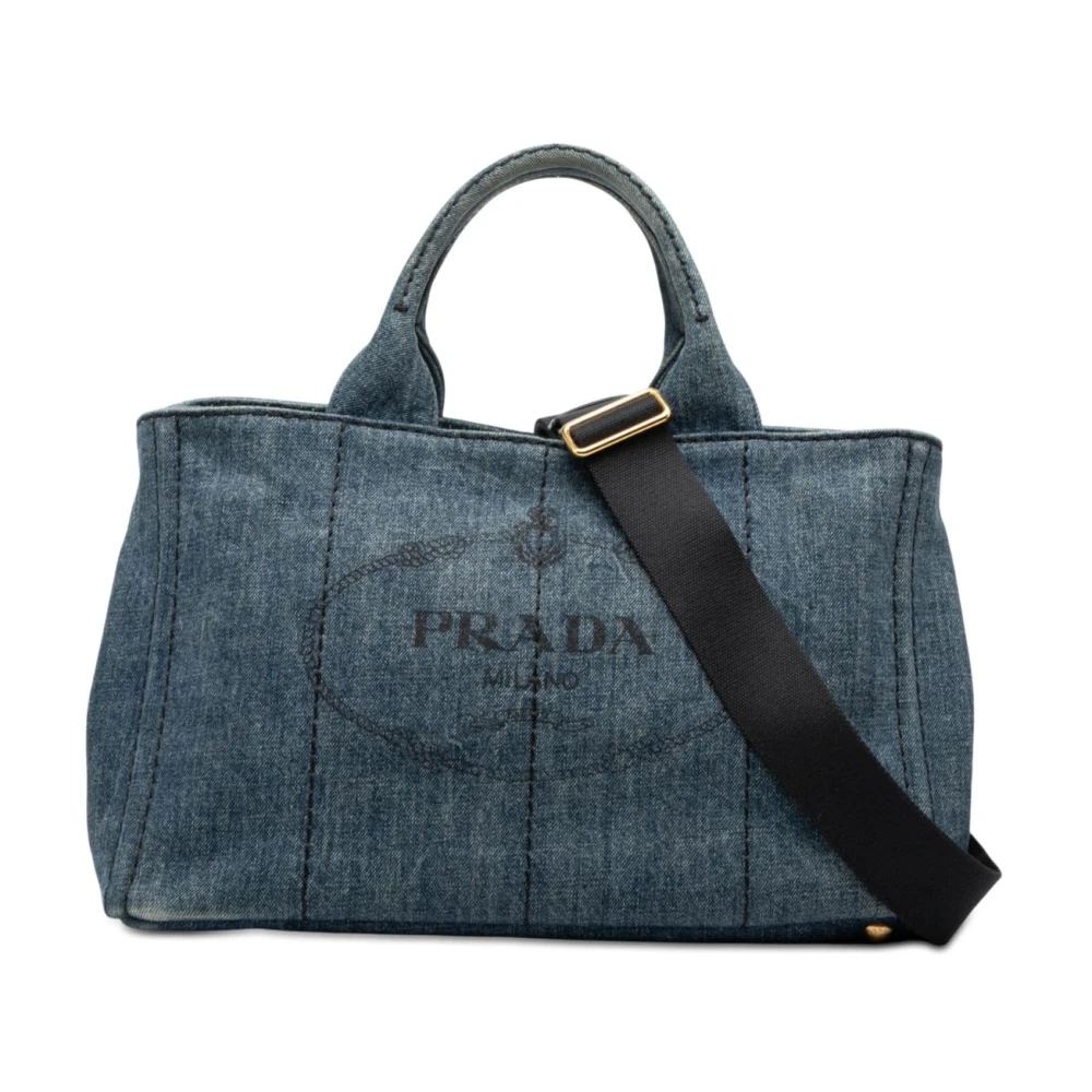 Prada Vintage Women's Blue Pre-Owned Denim Tote Bag