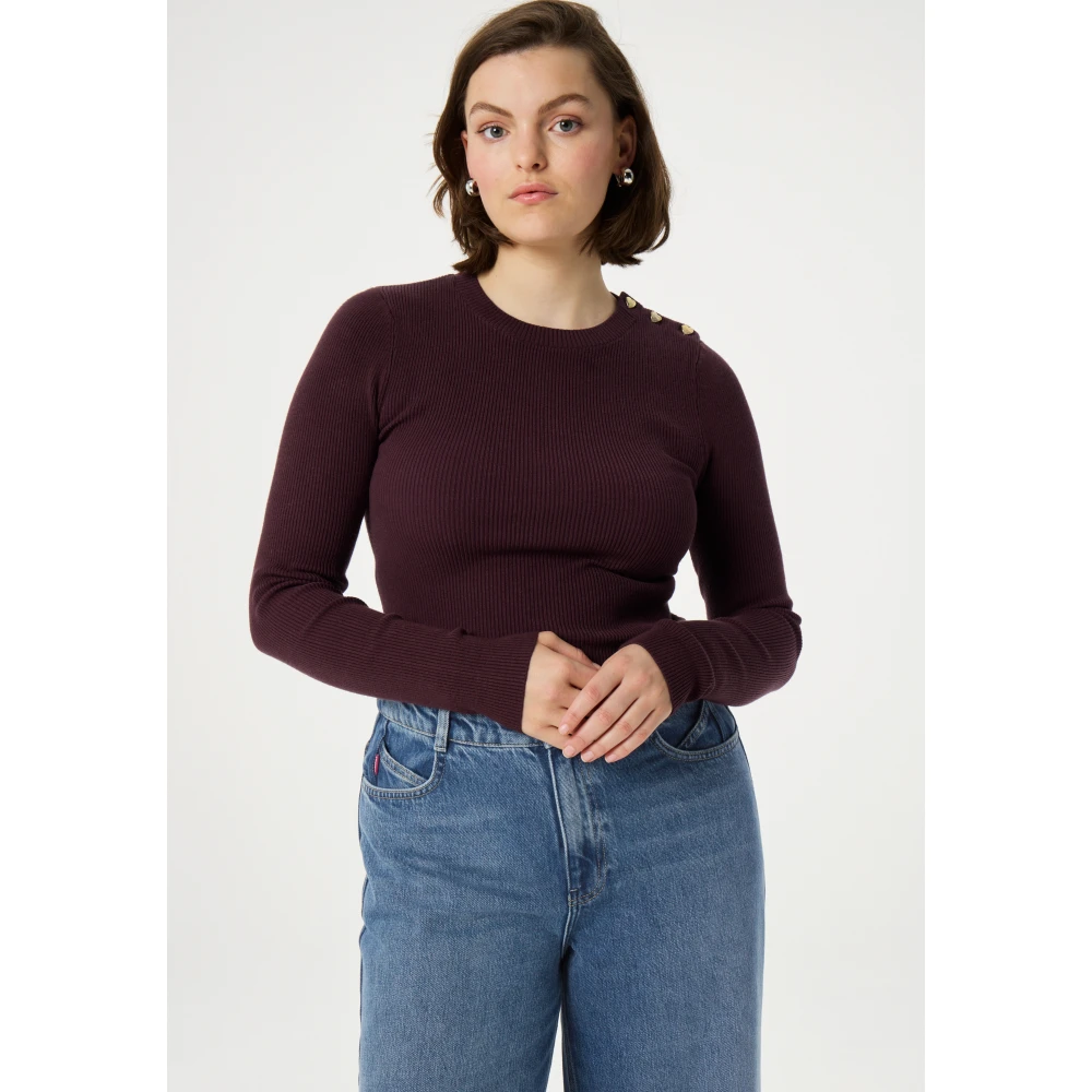 Fabienne Chapot Bruine Slim Pullover met knoopdetails Brown Dames