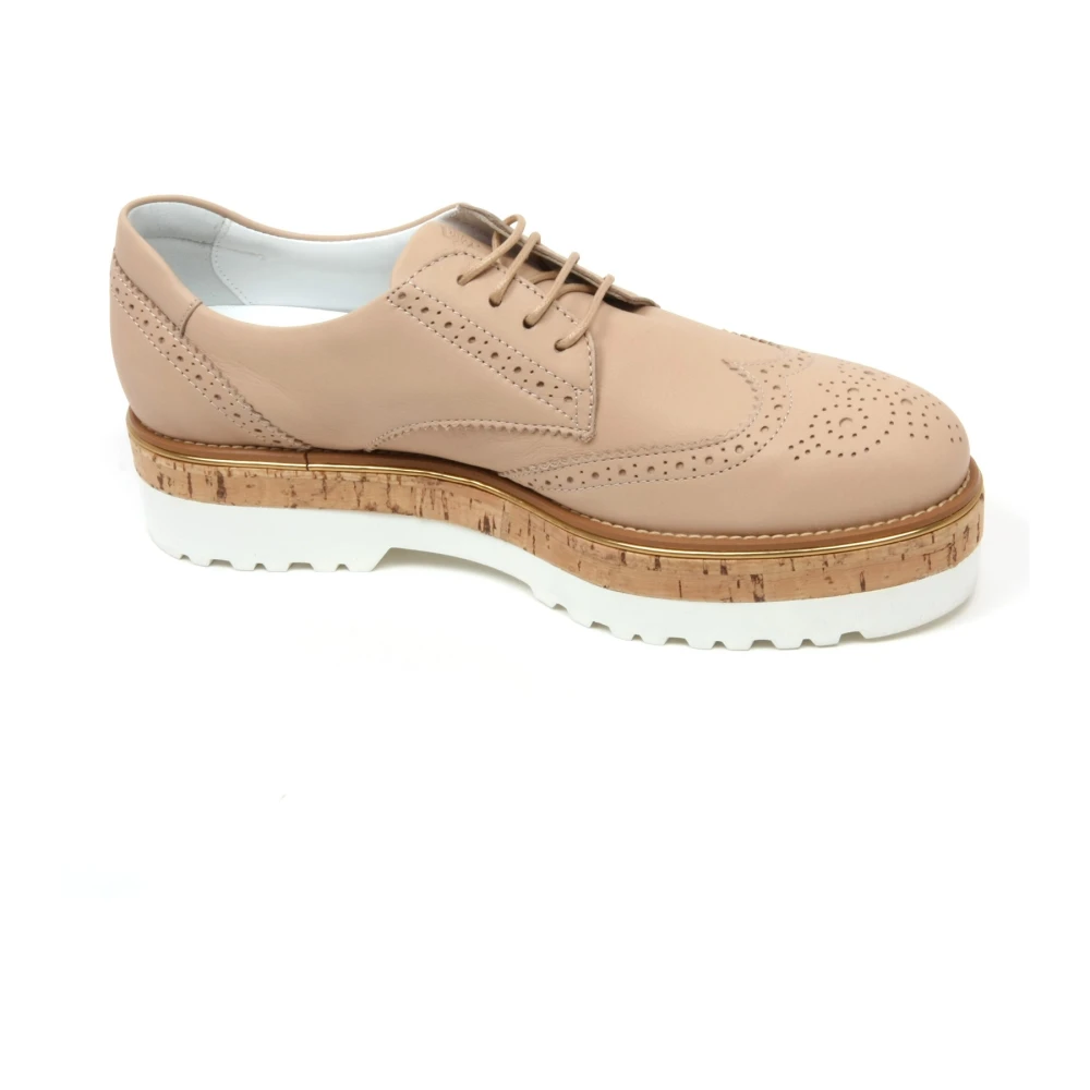 Hogan Women's Beige Derby Shoe With Cork Wedge Heel - Laced Shoes - 7 Uk - Shoes